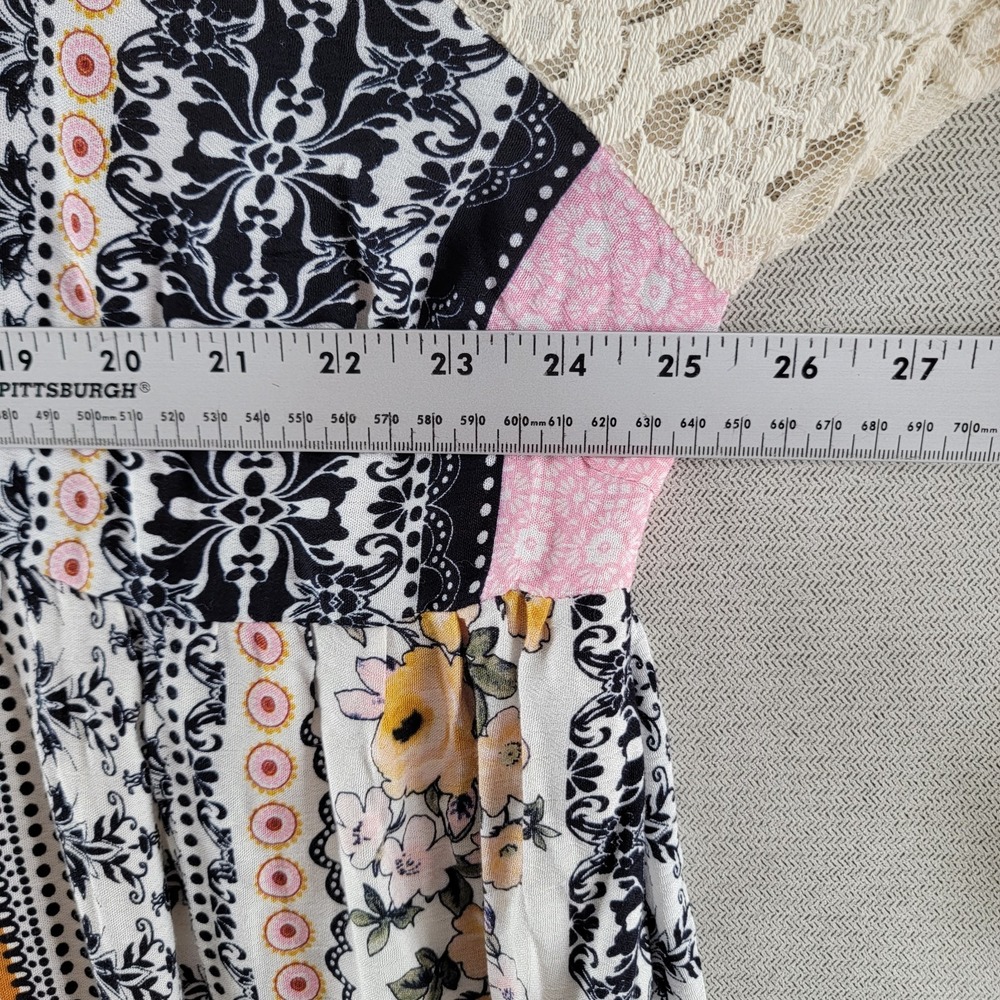 Kori America Womens Patchwork Dress Boho Babydoll Crochet Bell Sleeve Size 1XL - Picture 5 of 7